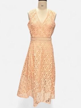 Sleeveless Peach Lace A-Line Dress